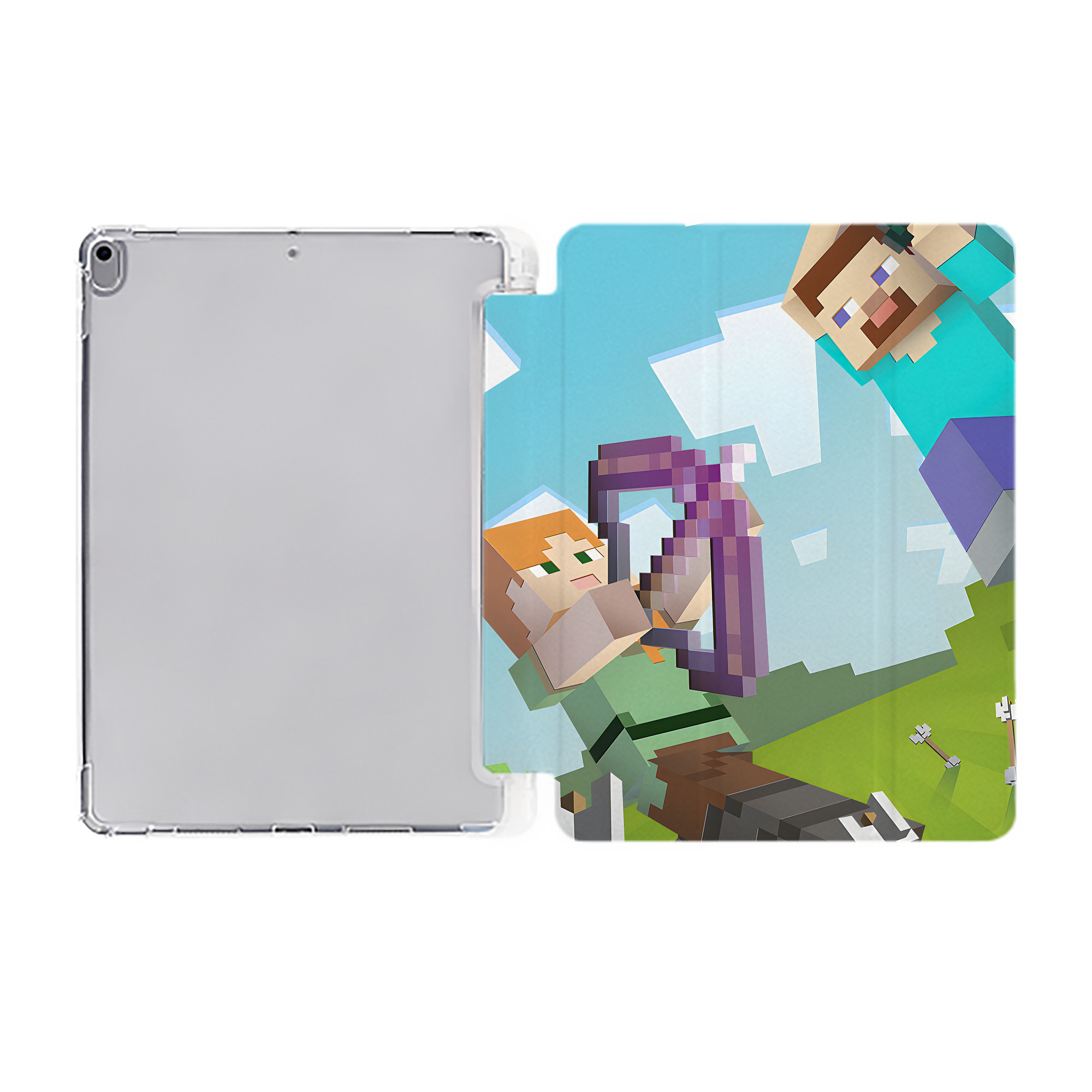 （画像用） マインクラフト ブロックの世界 Minecraft MC Block world IPad ケース ペン収納付き 三つ折りスタンド PUレザー×シリコン 対応機種9.5/10.5/10.9インチ